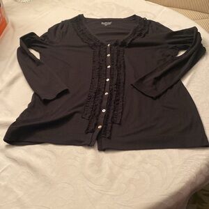 Bay studio, extra large, black, button-down, black sweat sweater with ruffles